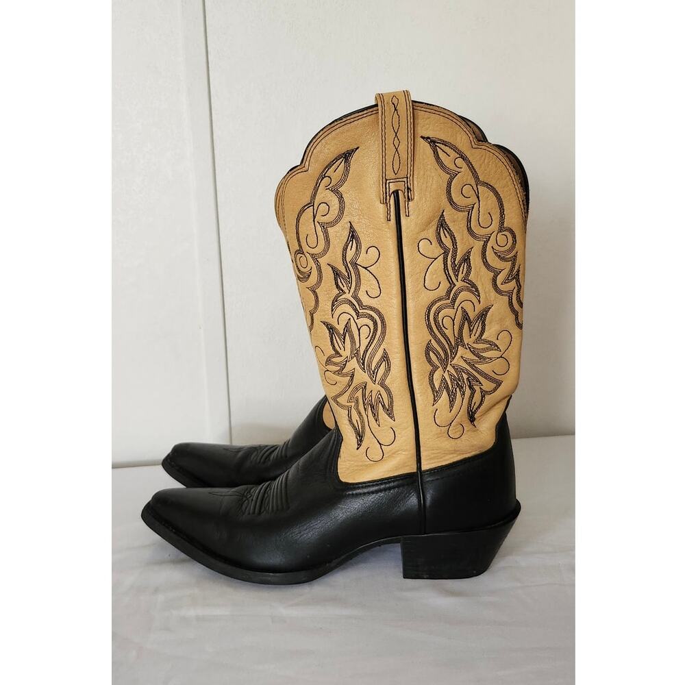 Ariat Women's Heritage Two Tone Black & Tan Western Leather Boots Size 7.5 B